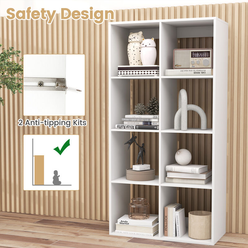 8 Cube Bookshelf with Back Guardrail for Living Room Bedroom