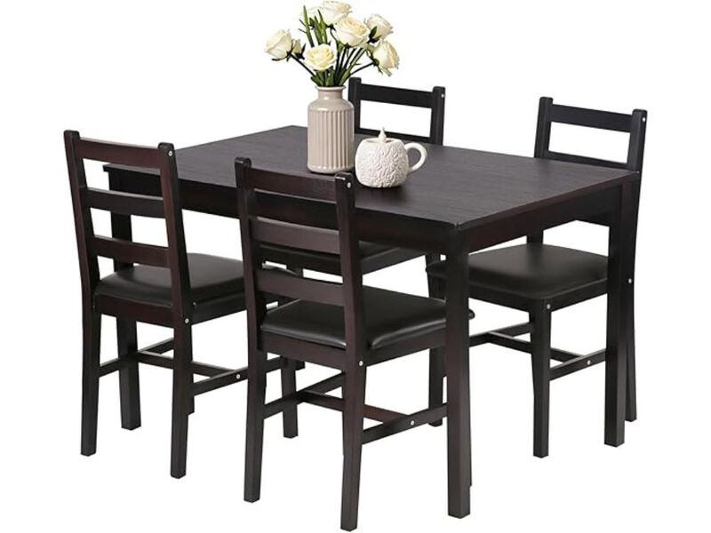 Dining Set &ndash; 5‑Piece Walnut Solid Wood Table with 4 Upholstered Chairs, Space‑Saving Design image number 0