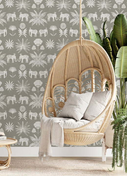 Bazaar Grey Elephant Oasis Wallpaper