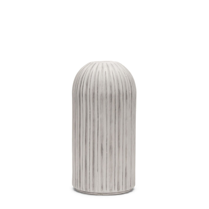 HomeRoots 16" Gray And White Striped Ceramic Cylinder Floor Vase image number 0