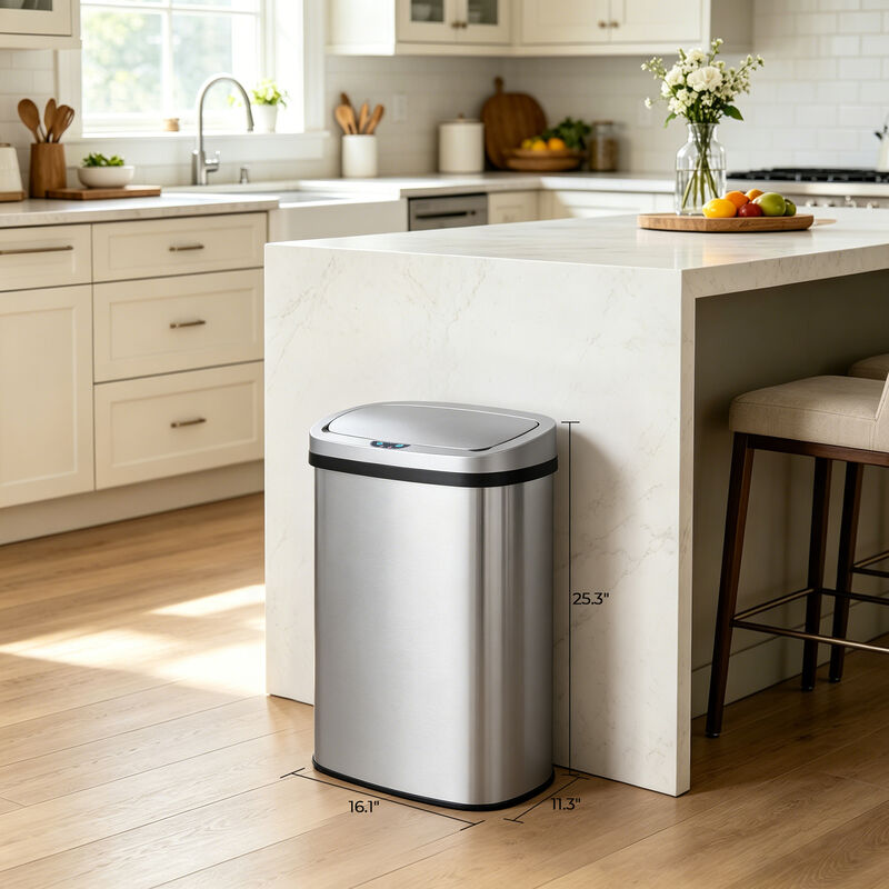 13 Gal./50 Liter Stainless Steel Oval Motion Sensor Trash Can for Kitchen image number 3