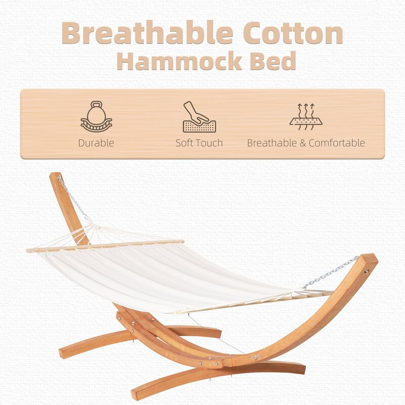 White Relaxation Station: 154" Arch Wooden Hammock with Stand