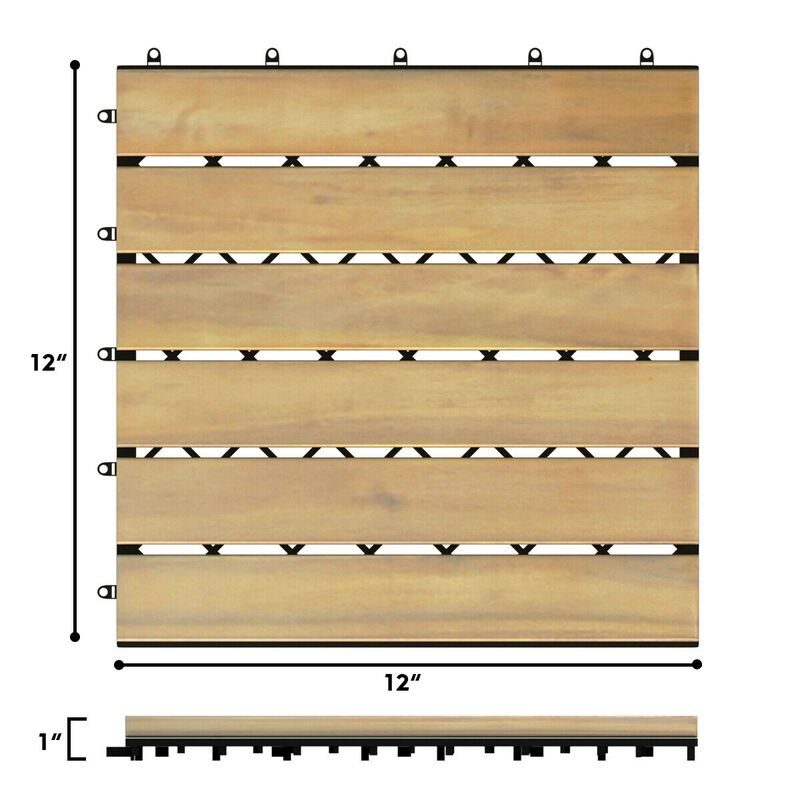Acacia Wood Interlocking Tile Flooring - 10 Piece