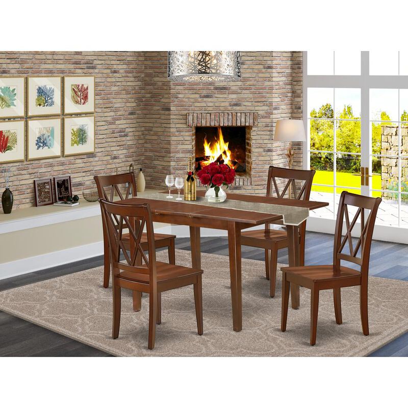 East West Furniture Dining Room Set Mahogany, PSCL5-MAH-W