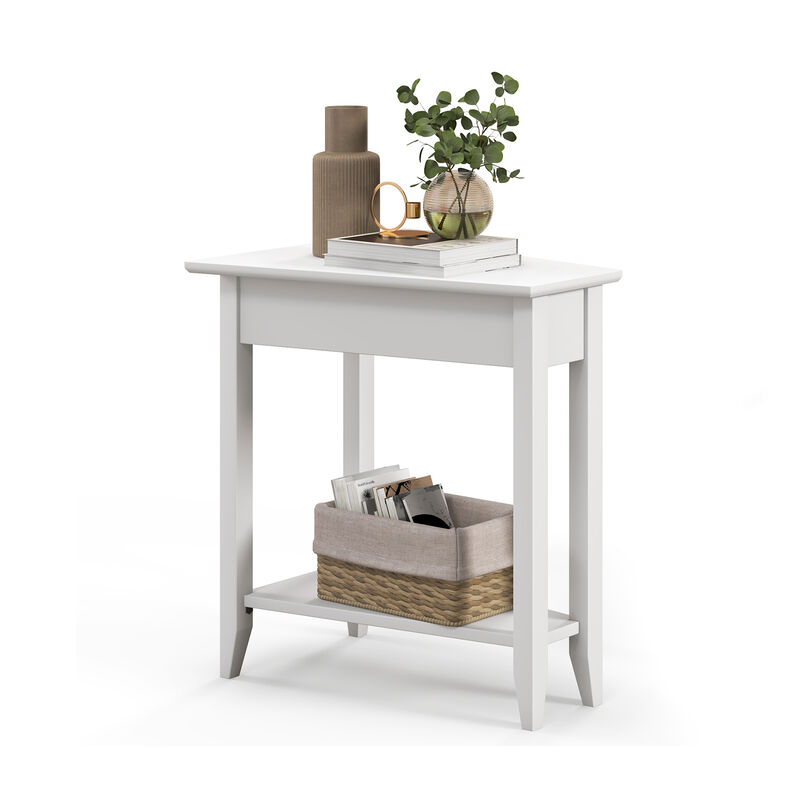 2-Tier Wedge End Table with Storage Shelf and Solid Wood Legs for Small Spaces