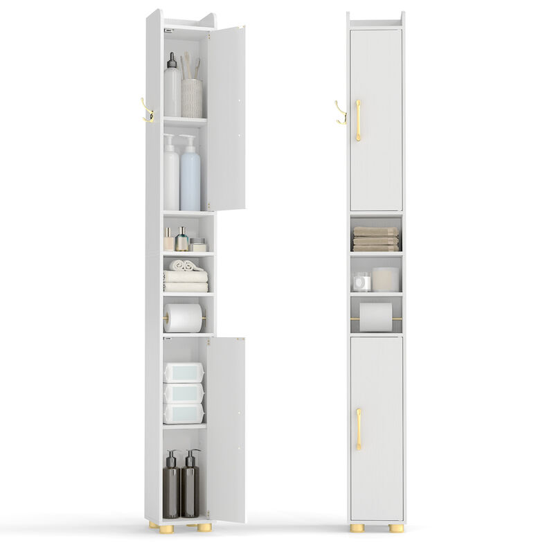 Freestanding Narrow Bathroom Cabinet with Open Shelves and Toilet Paper Holder image number 6