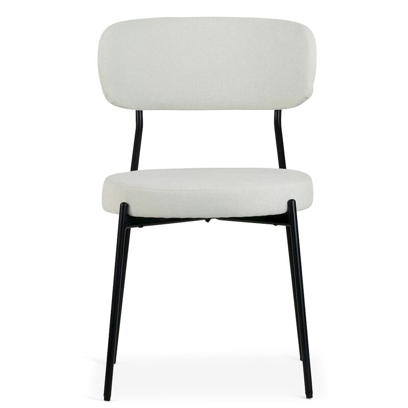Glamour Home Set of 2 Aya White Chenille Dining Chair with Black Steel Legs