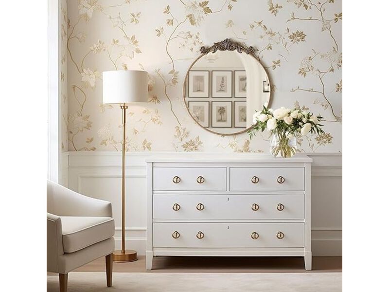 26" Round Antique Gold Wall Mirror &ndash; Ornate Baroque Accent for Living Room