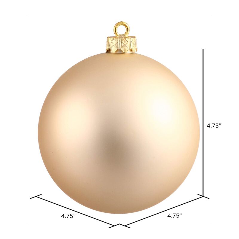 Vickerman Matte Finish Shatterproof Christmas Ball Ornament, UV Resistant with Drilled Cap, 4 per Bag, 4.75", Champagne image number 4