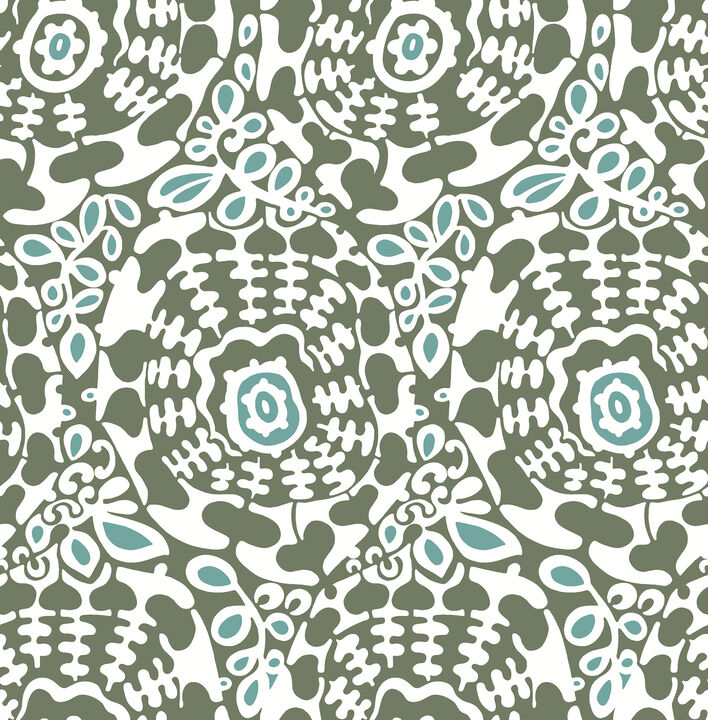 Divine Green Abstract Medallion Wallpaper