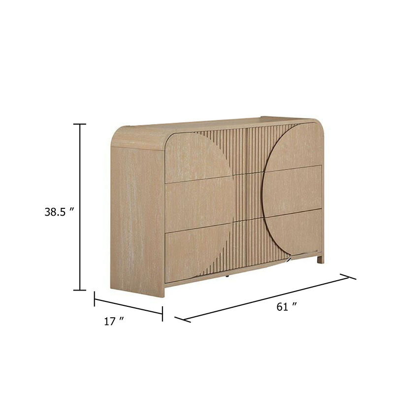 Tanya Wide Dresser, 4 Drawers, Retro Reeded Panels, Natural Brown Wood image number 5