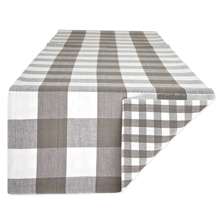 14" x 108" Gray and White Gingham Buffalo Checkered Rectangular Table Runner