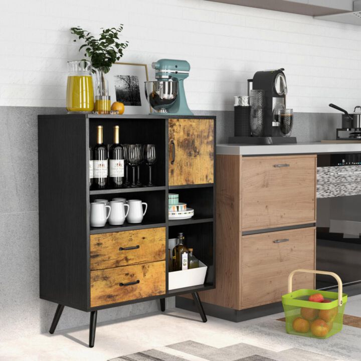 Hivvago Industrial Buffet Sideboard Kitchen Cupboard with Cubbies Drawers-Rustic Brown