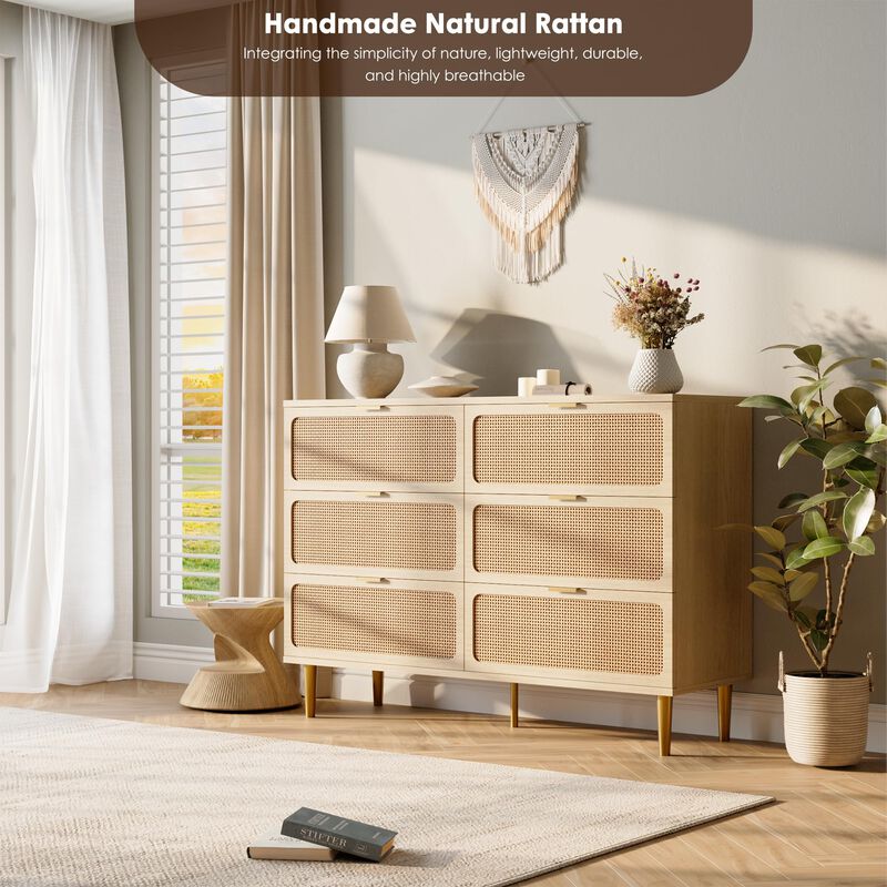 modern rattan dresser Boho Chic Rattan 6 Drawer Dressers