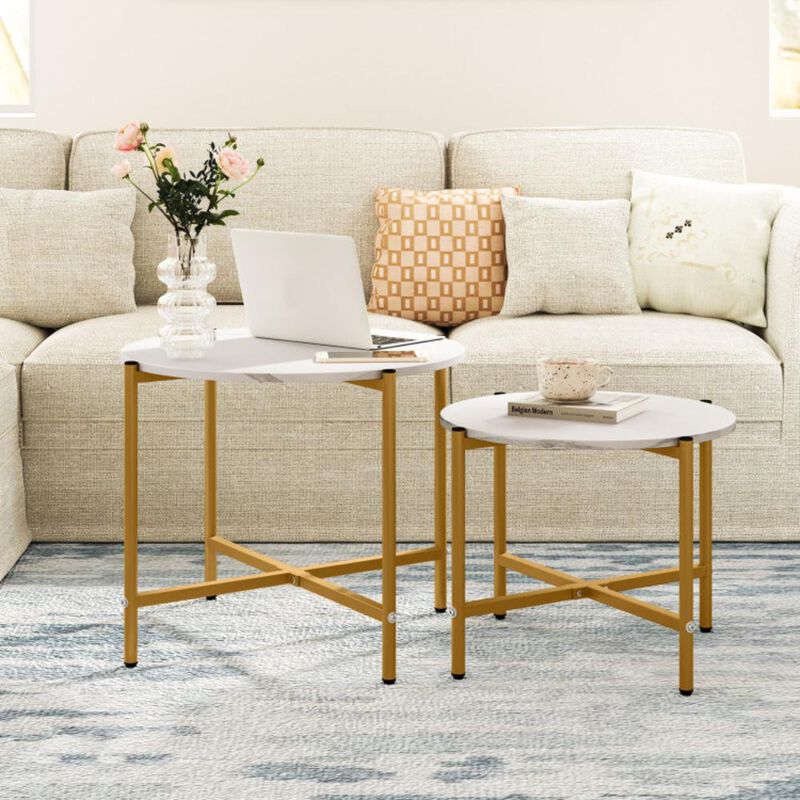 Hivvago Round Coffee Table Set of 2 with Heavy-Duty Metal Frame