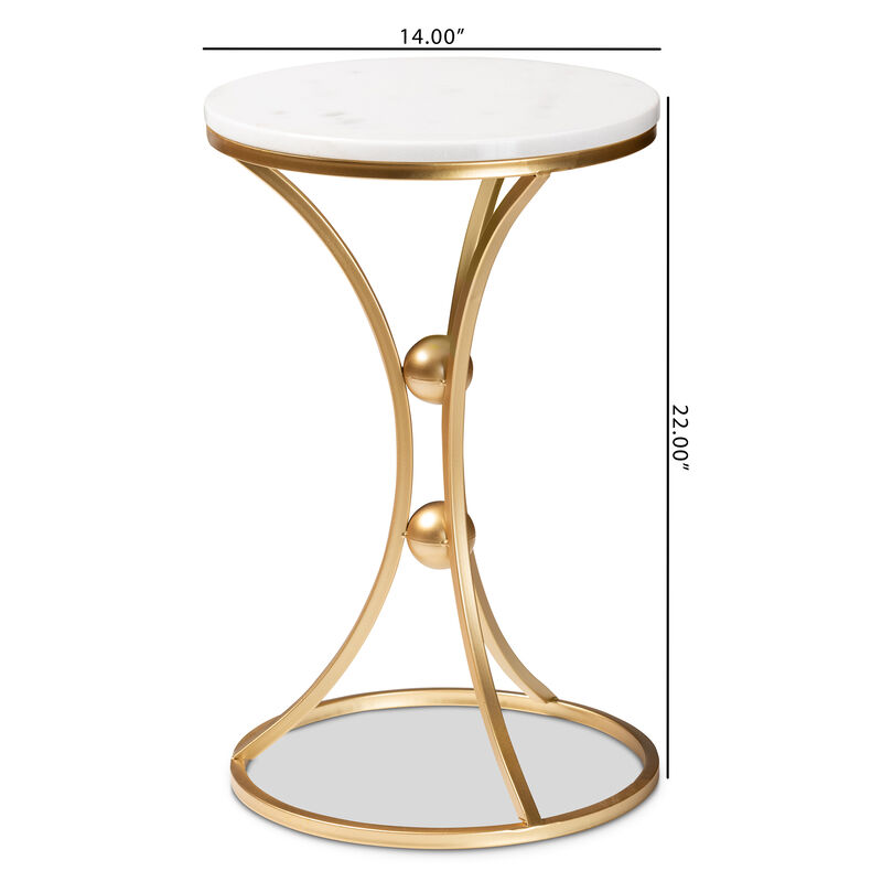 Baxton Studio Tarmon Modern Gold Finished Metal End Table With Marble Tabletop image number 7