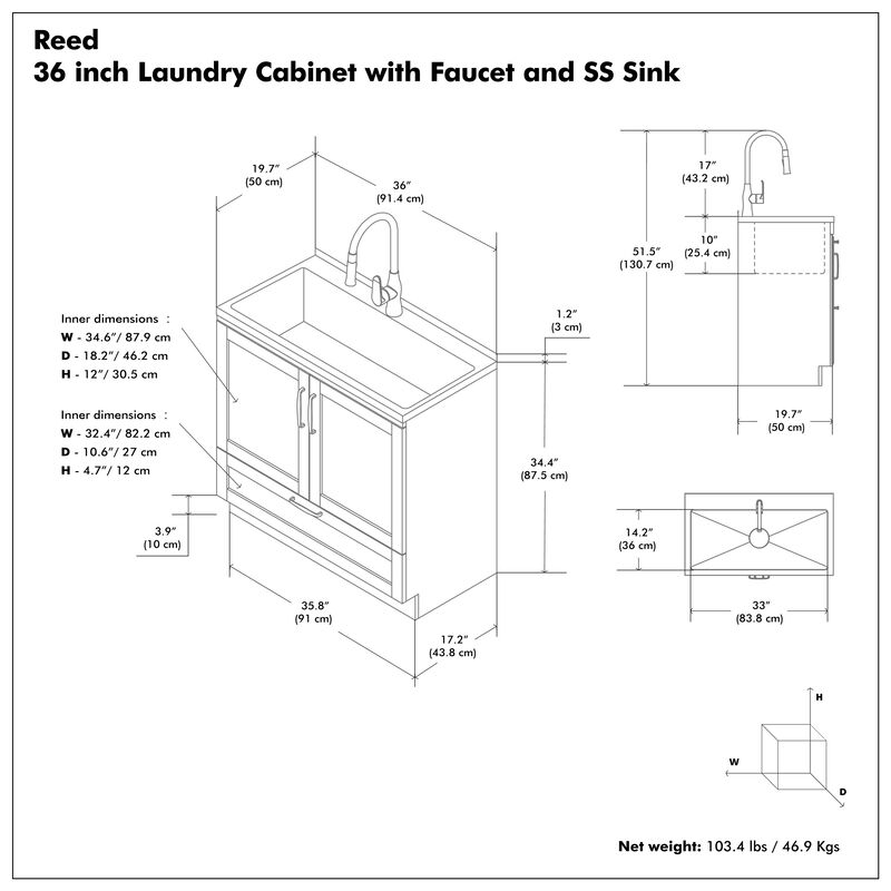 Reed All-In-One 36-inch Laundry Utility Sink and Cabinet