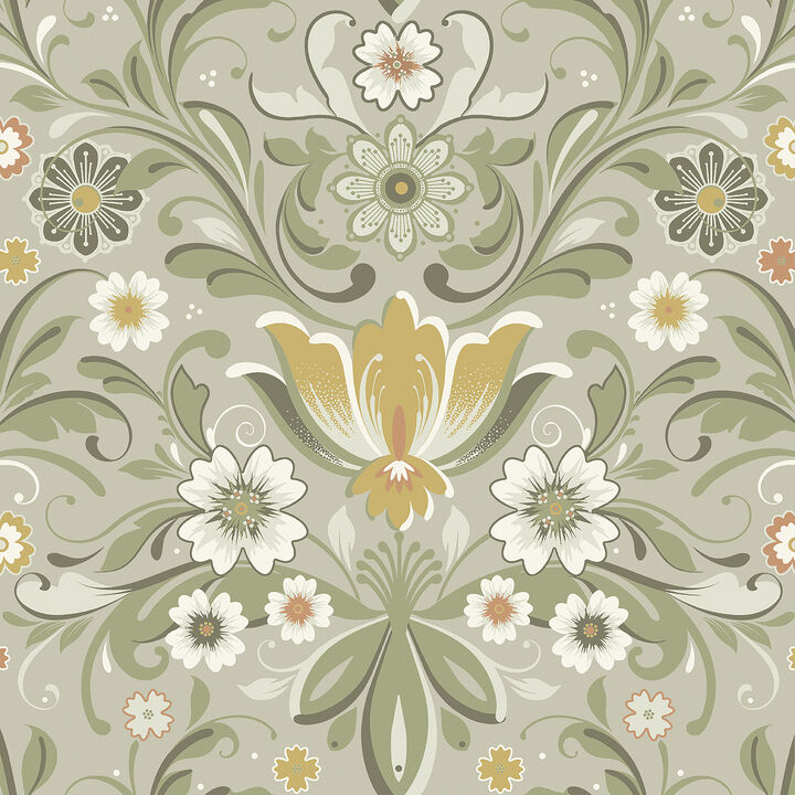 Ostanskar Green Retro Floral Wallpaper