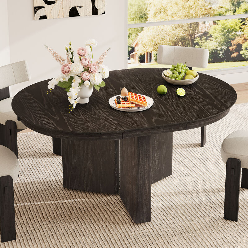 Merax Extendable Oval Dining Table with Pedestal Base & 220lbs Capacity &ndash; Oak Grain Finish image number 1