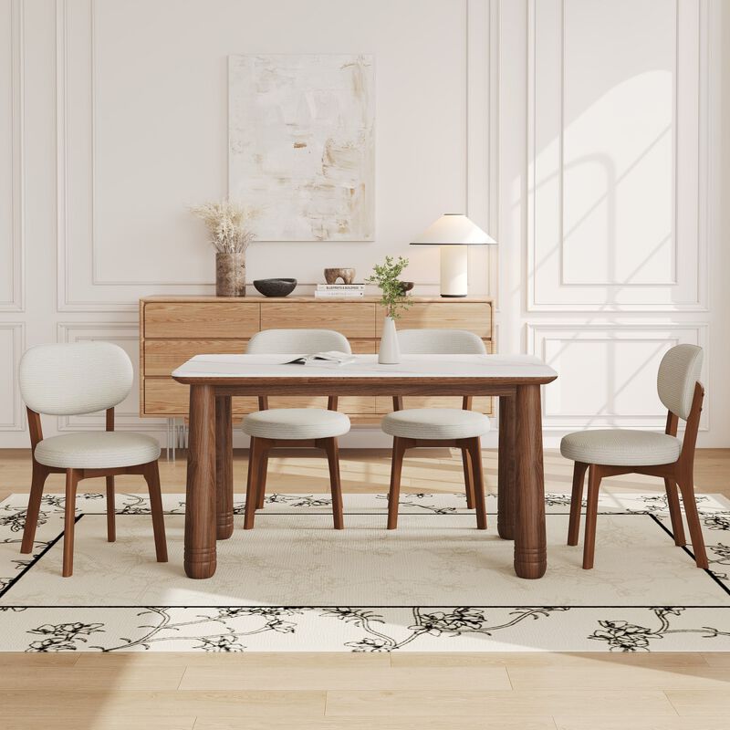 5 Piece Sintered Stone Dining Table Set with 4 Upholstered Chairs, rectangular solid wood dining set, farmhouse rectangular dining room furniture set image number 1