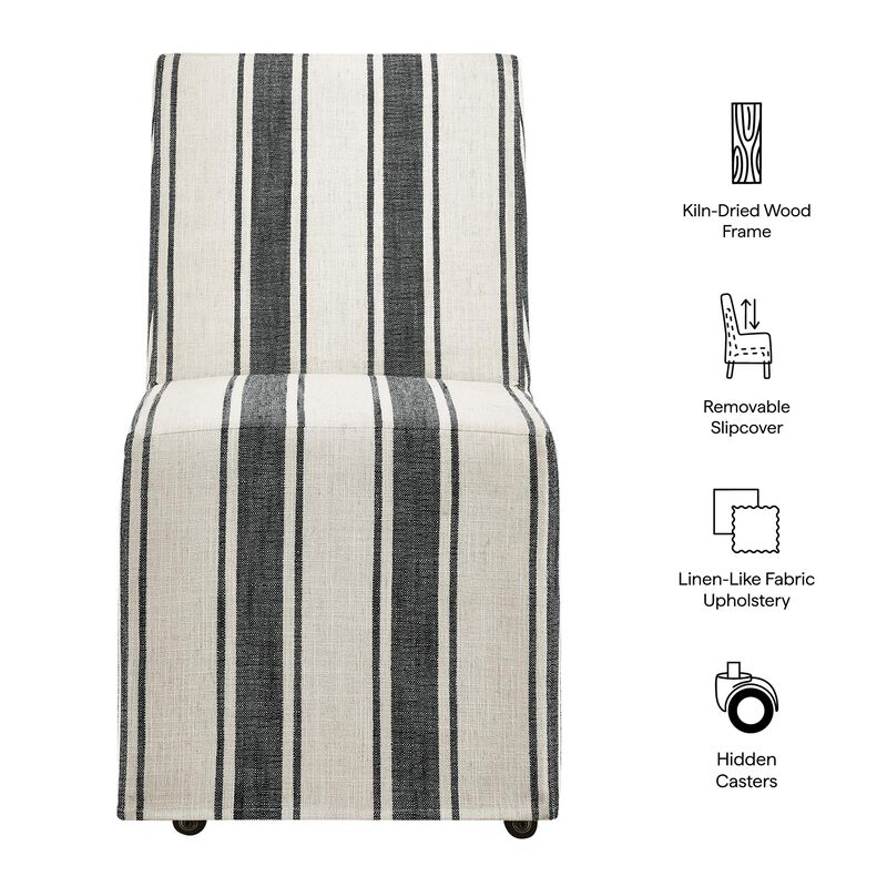 Modway Tessera Upholstered Parsons Dining Room Chair with Removable Black Stripe Striped Slipcover &ndash; Modern Linen-Like Slipcovered Dining Side Chair with Rolling Casters image number 3