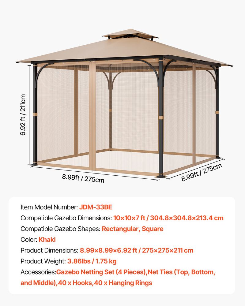 4-Panel Gazebo Netting with Double Zippers &ndash; Midge Screen for Patio or Backyard