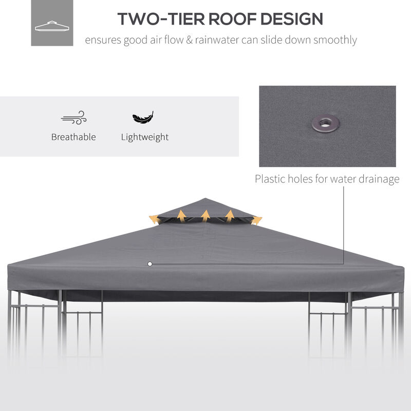 Outsunny 9.8' x 9.8' Gazebo Replacement Canopy, 2-Tier Top UV Cover for 9.84' x 9.84' Outdoor Gazebo Models 01-0153 & 100100-076, Dark Gray (TOP ONLY)