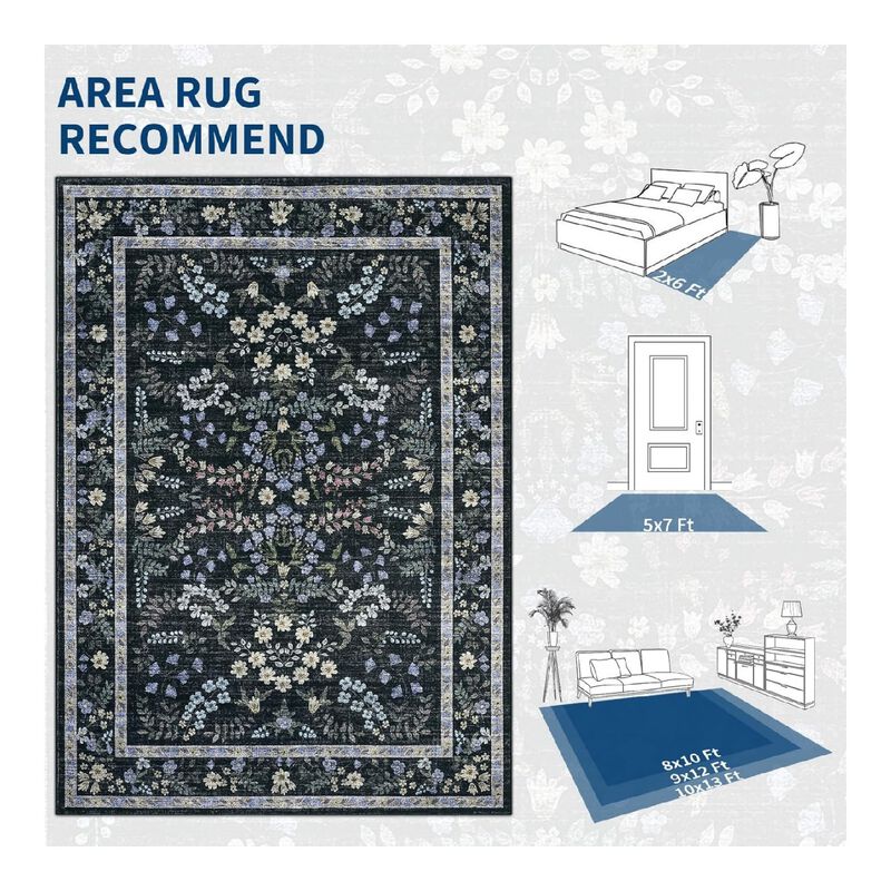 Large Modern Area Rugs 5x7 FT Washable Modern Floral Rugs Foldable Indoor Mats Stain Resistant Easy Cleaning Floor Cover for Living Room Nursery Office image number 2