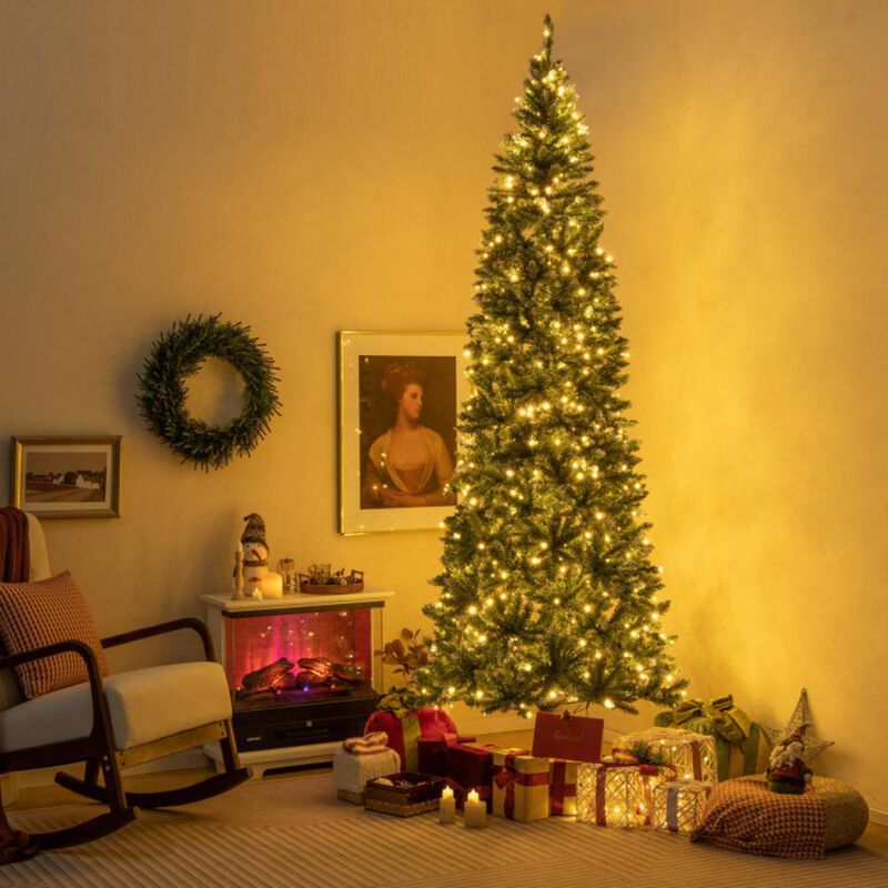 Hivvago 9 FT Pre-Lit Artificial Christmas Tree with 1298 Snowy Branch Tips image number 1