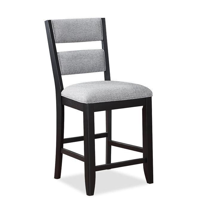 Kara 26 Inch Counter Height Chair Set of 2, Wood Frame, Upholstered, Gray - Benzara