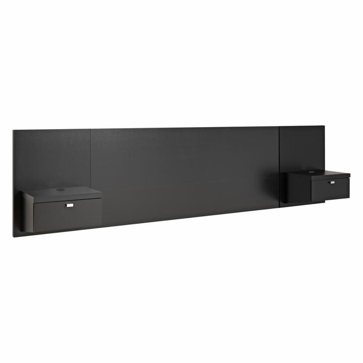 Hivvago Queen size Modern Wall Mounted Floating Headboard with Nightstands in Black