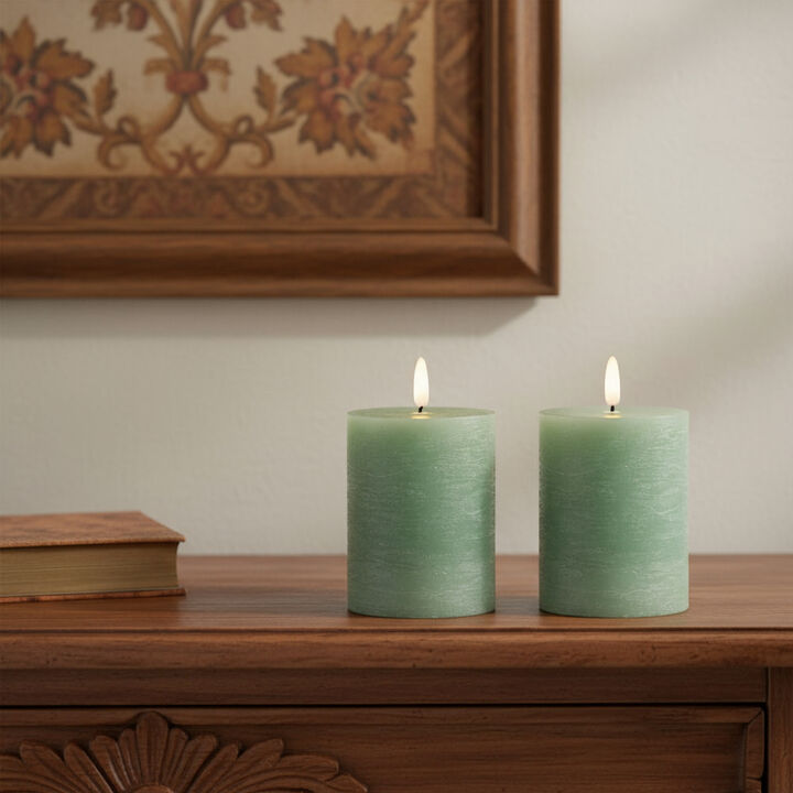 HomeRoots Set of Two Unscented Candle Flameless Pillar Candles