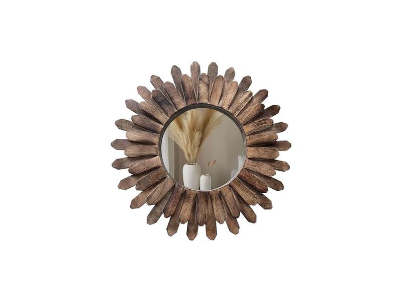 12" Rustic Sunburst Mirror &ndash; Burnt Wood Boho Farmhouse Wall Decor