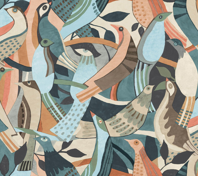 Fauvist Flock Coral & Aqua Wallpaper