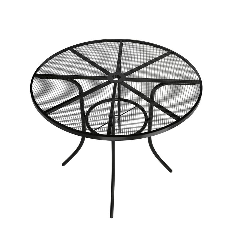 MONDAWE Steel Mesh Table Round Circle Dining Table With Umbrella Hole For Patios