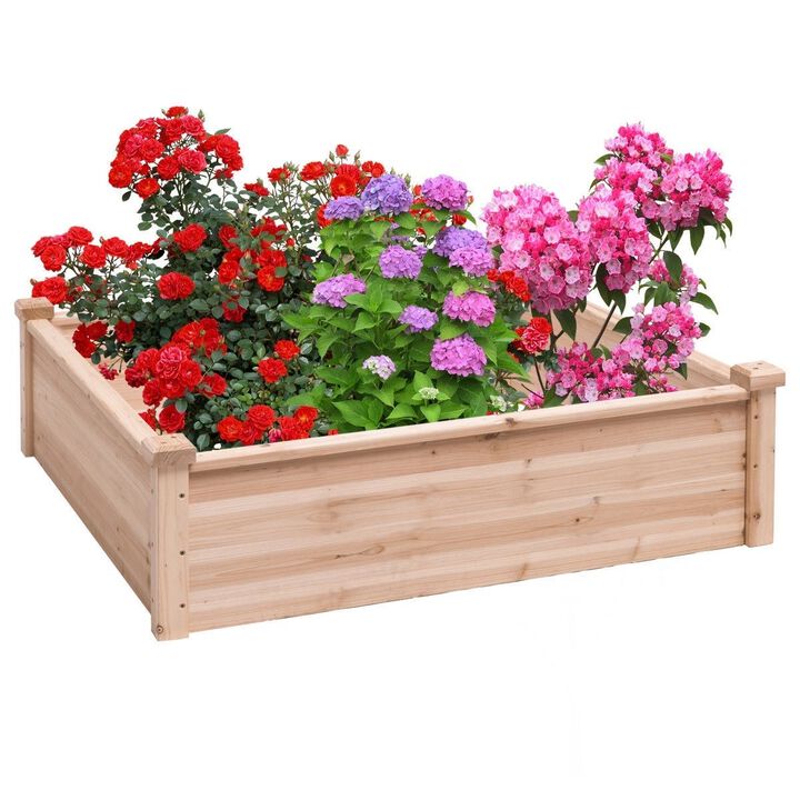 QuikFurn Solid Fir Wood 3.3 ft x 3.3 ft Raised Garden Bed Planter Box