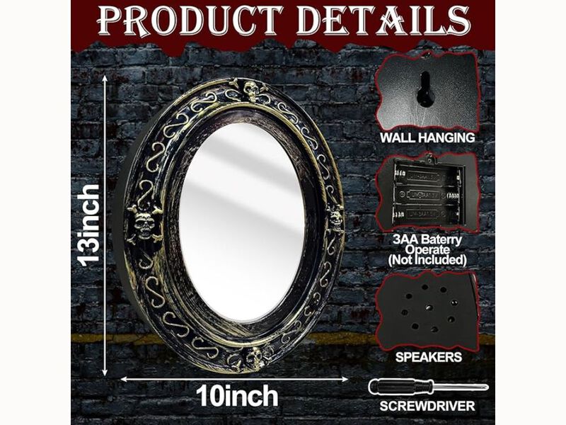 Motion-Activated Talking Haunted Mirror &ndash; LED Light Sensor Halloween Wall Decor for Bedroom image number 1