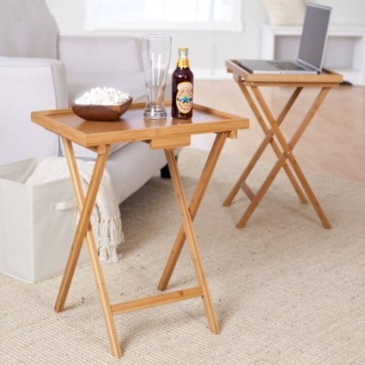 Hivvago Set of 2 Bamboo Wood TV Table Snack Coffee Tables in Natural