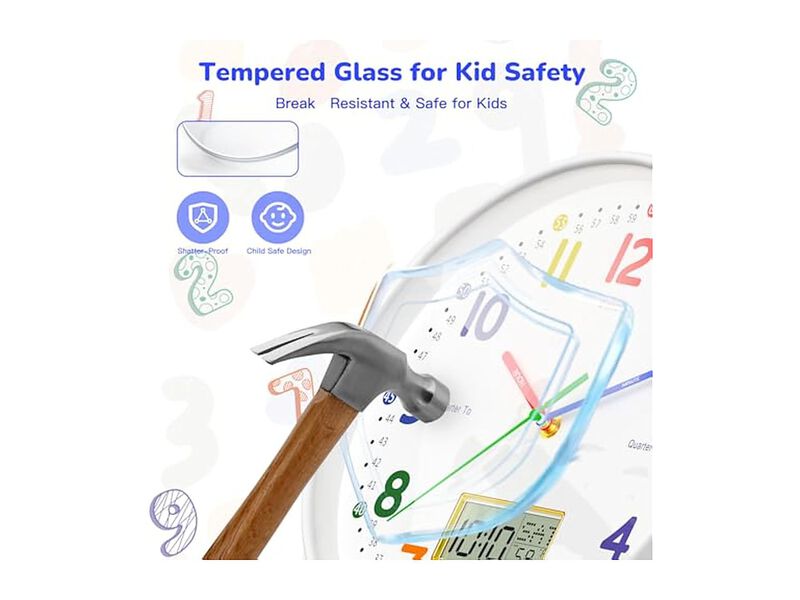Teaching LCD Date Weekday Temperature Wall Clock 12 Inch Silent Non Ticking image number 2