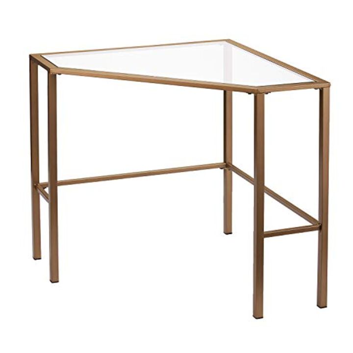 SEI Furniture Keaton Metal/Glass Corner Desk  Soft Gold