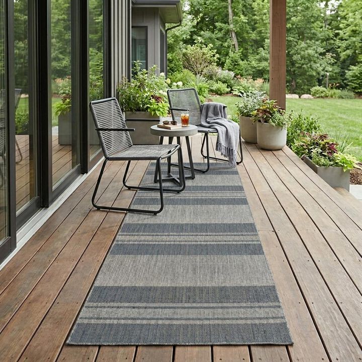 HomeRoots Striped Stain Resistant Indoor Outdoor Area Rug