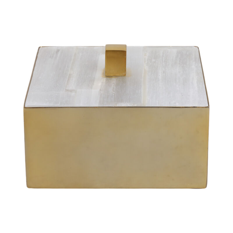 6" Square Selenite Top Box, White/gold image number 0