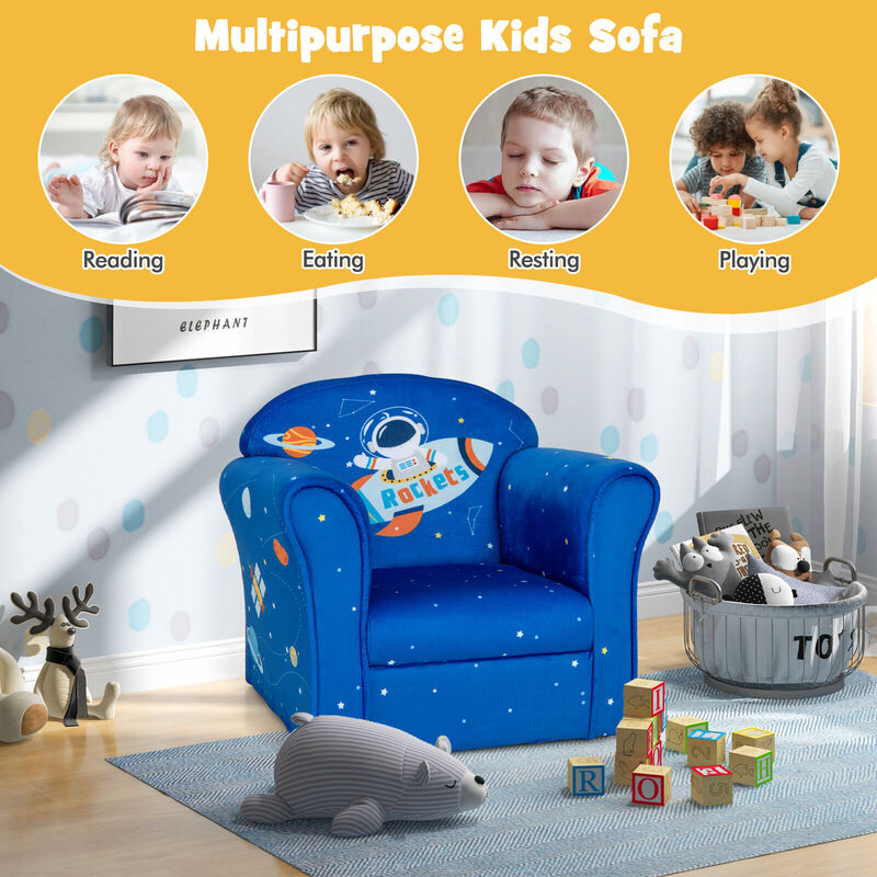 Toddler Upholstered Armchair with Solid Wooden Frame and High-density Sponge Filling