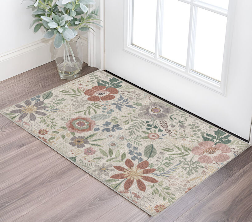 HomeRoots Floral Power Loom Non Skid Area Rug