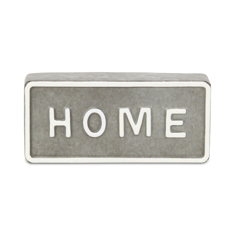 HomeRoots 4" Gray And White Metal Home Hand Painted Tabletop Sign image number 2