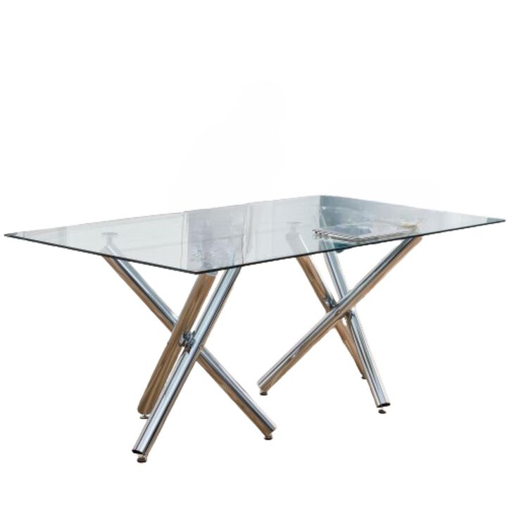 Hivvago 68 Seater Modern Kitchen Dining Table Rectangular Glass Table Top with  Metal Legs