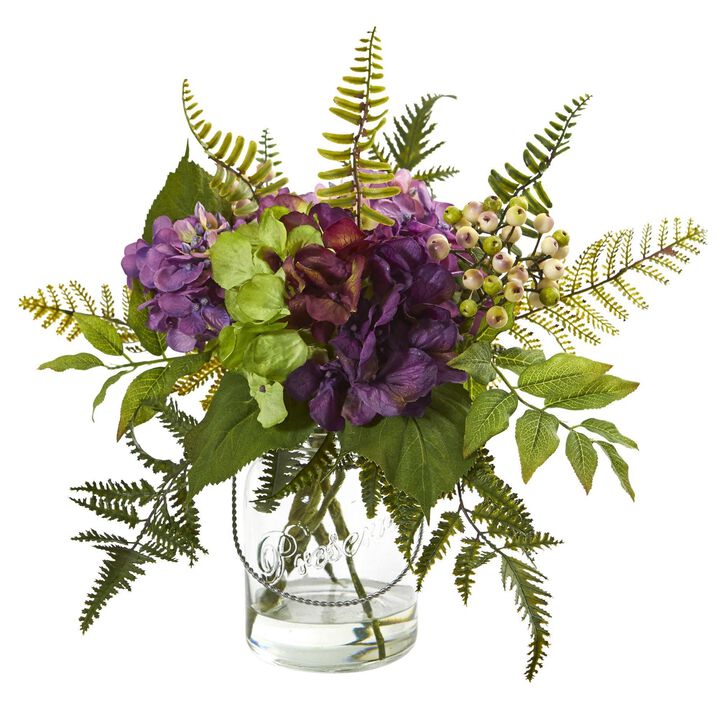Nearly Natural 14-in Hydrangea & Berry Artificial Arrangement