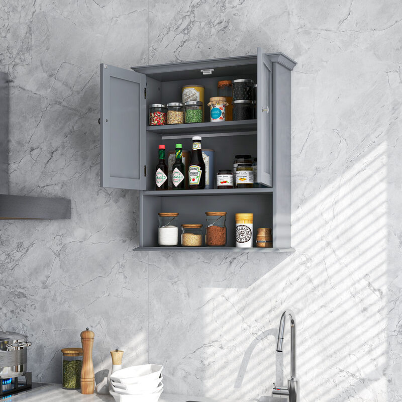 Wall Hanging Bathroom Cabinet with Enclosed Storage and Open Shelves