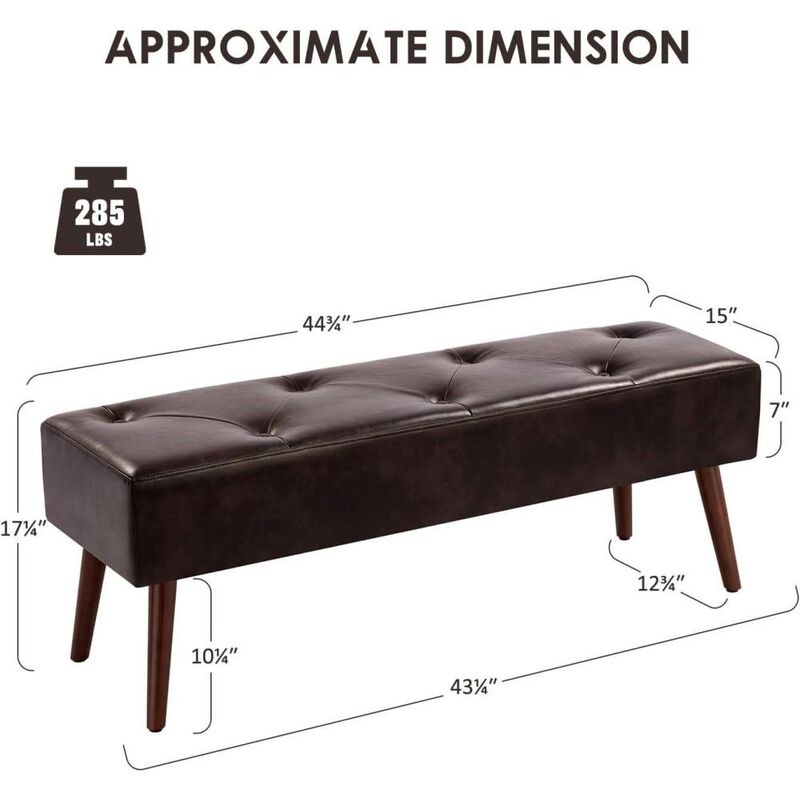 Hivvago Mid-Century Bed Bench with Dark Brown Leather Upholstered Seat Solid Wood Legs