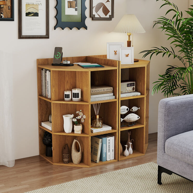 Space Saving Corner Cabinet with Charging Station and 3 Tier Storage for Bedroom-Natural image number 7